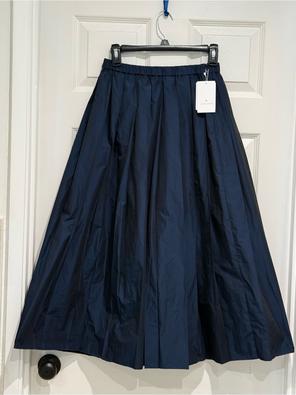 Full Navy A-Line Skirt with Elastic Waist - United Arrows